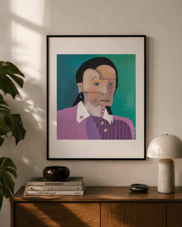 Kubistyczny portret babci jako nowoczesna dekoracja ścienna do salonu