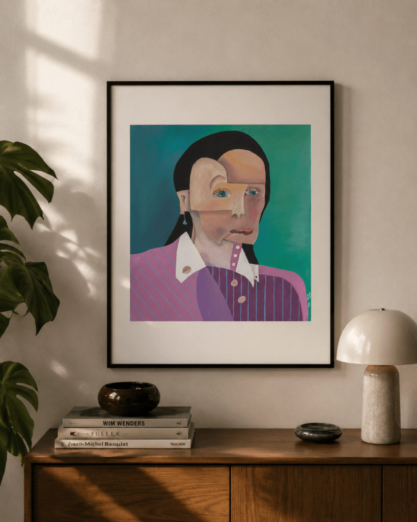 Kubistyczny portret babci jako nowoczesna dekoracja ścienna do salonu