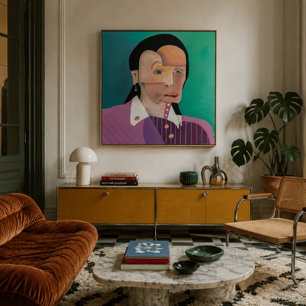 Kubistyczny portret babci jako nowoczesna dekoracja ścienna do salonu