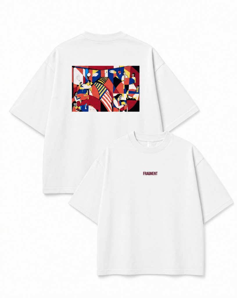 Biały tshirt z abstrkacyjnym nadrukiem